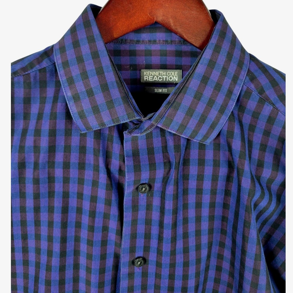Kenneth Cole Reaction Slim Fit Plaid Wrinkle Free Dress Shirt‎ 16 1/2